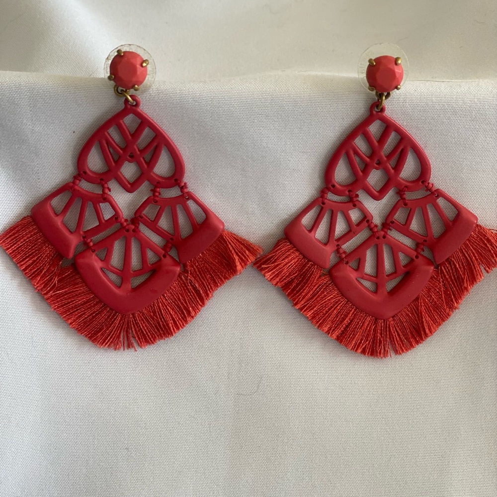 Stella & Dot Red Fringe Earrings